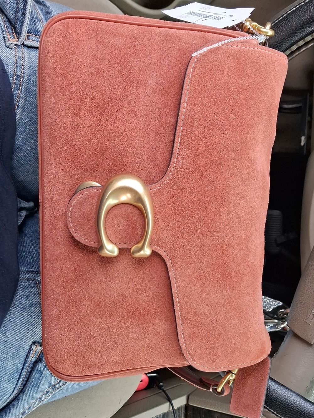 Coach Suede Crossbody Bag in Rust Pink with Gold Hardware